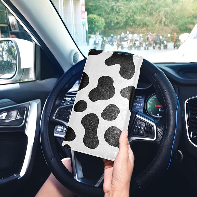 Cow Markings Car Registration and Insurance Holder Vehicle Glove Box Organizer Car Accessories Wallet Case for Women Men H020037