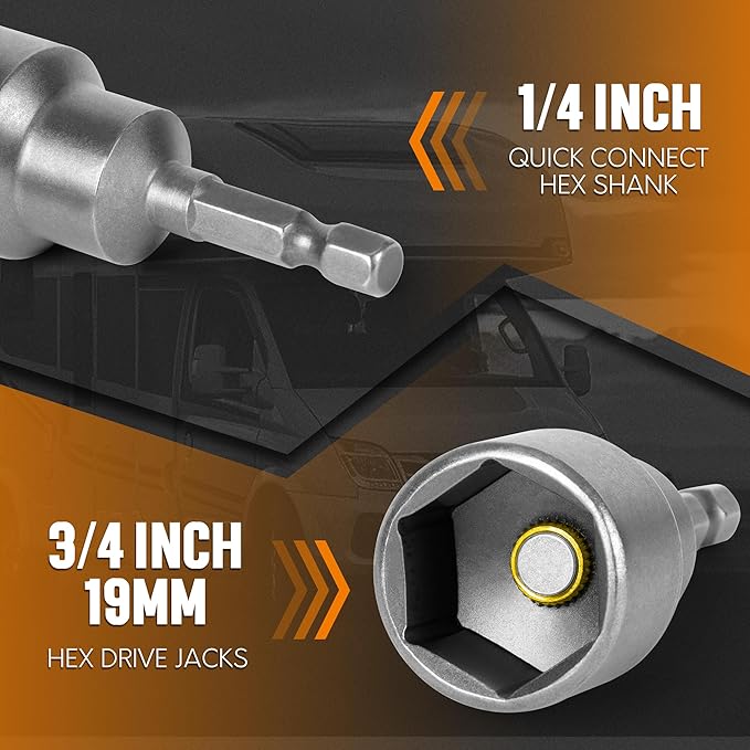 TONDA RV Scissor Jack Socket, Camper Travel Trailer Drill Adapter, Works with 3/4 inch or 19mm Hex Drive Jacks, 1/4 Inch Hex Shank, 1 PACK