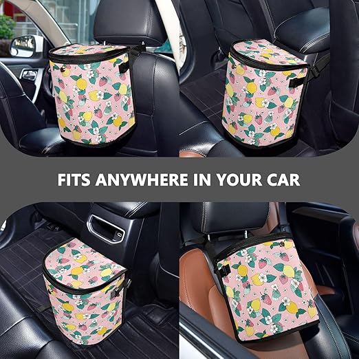 MNSRUU Car Trash Can with Lid, Lemon Floral Car Trash Bag Hanging Car Organizers and Storage for Front Back Seat, Leak-Proof Car Trash Bin