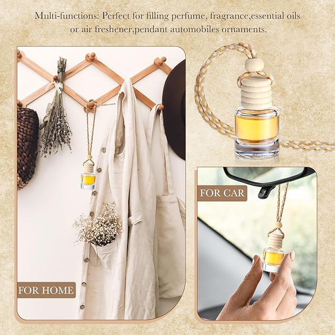 Zubebe 500 Pcs Hanging Car Air Freshener Diffuser Bottles Empty Bulk 8ml Clear Glass Essential Diffuser Oil Pendant Bottle Refillable Automotive Aromatherapy Fragrance Perfume Containers, Cylindrical