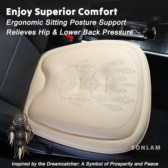 Comfort Dreamcatcher Car Seat Cushion Non-Slip - Relaxing, Optimal Support & Posture for Long Drive (Single Seat (Beige))