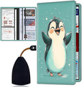 Car Registration and Insurance Card Holder for Women Men, Waterproof PU Leather Glove Box Car Organizer with Magnetic Shut, Vehicle Document Holder for Driver License,Cards, Cute Penguin Happy