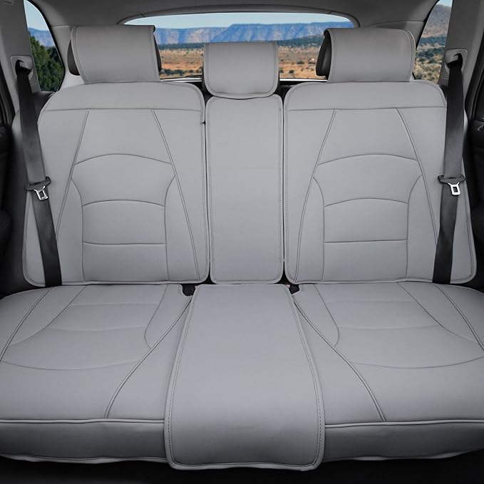 FH Group Car Seat Cover for Back Seat Solid Gray Faux Leather - Universal Fit, Rear Seat Covers for Cars with Rear Split Bench, Car Seat Cushions, Car Interior Accessories for SUV, Sedan, Van
