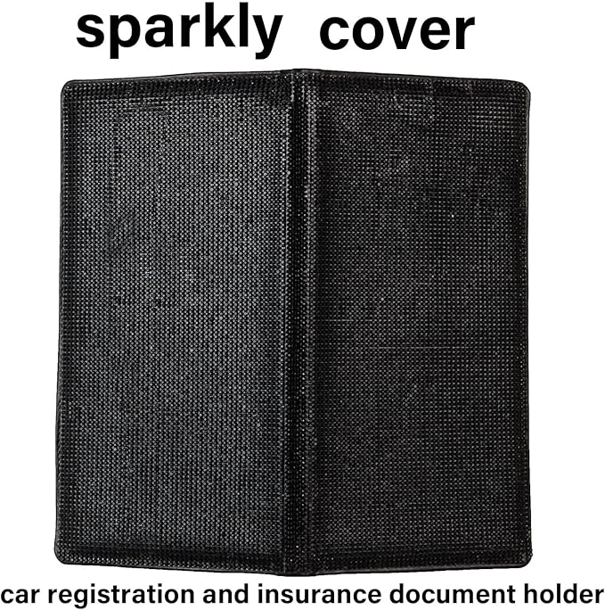Car Registration and Insurance Document Holder,Bling Rhinestone Organizer Leather Vehicle Glove Box Organizer Car Holder Magnetic Closure Driver License Card Wallet Case (Black)