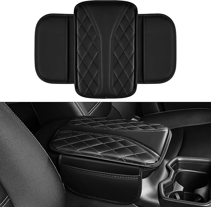 Center Console Cover Fit for CTS: Scratch and Wear Resistant Leather Console Cover with 2 Storage Bags -Upgraded Armrest Cover for Car,Anti-Scratch Auto Armrest Pad Accessory （Black