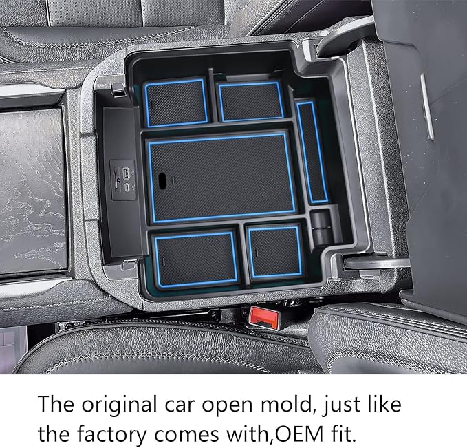 EDBETOS Center Console Organizer Tray for 2021-2025 Chevy Tahoe/Suburban and 21-2024 GMC Yukon Accessories, Fit Standard Console with Charging Socket Only, NOT for Power Sliding Console, Blue