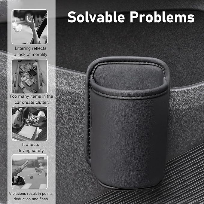 Shakas Car Door Large Cup Holder, Multifunctional Storage Bag Trash Can for Beverage Water Cup Mobile Phone, Waterproof Cleanable Leather Insert Organizer for Seat Back, for Cars Trucks (Black)