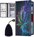 Car Registration Holder, Waterproof PU Leather Vehicle Card Document Glove Box Organizer, Women Interior Auto Accessories Case for Cards, Driver License Car Insurance Holder, Weed Leaf Pattern