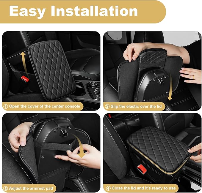 Center Console Cover for Accord: Armrest Cover for Car with 2 Storage Bags - Scratch & Wear Resistant & Waterproof Leather Console Cover,Anti-Scratch Auto Armrest Pad Accessory （Black