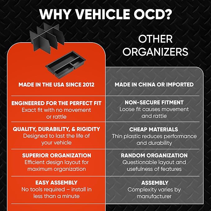 Vehicle OCD - Center Console Divider and Tray Organizer for Chevy Suburban/Tahoe/GMC Yukon/XL (Full Console w/Bucket Seats ONLY) (2015-2020) - Made in USA - SLX507