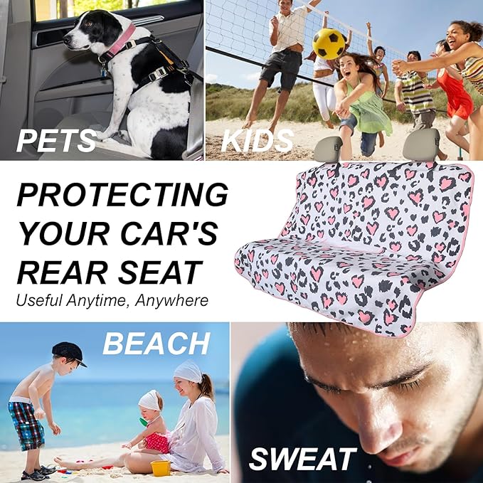 nbnhxnff Sweat Towel Car Seat Cover Protector Rear Seats for Gym Workout, Running, Swimming, Beach and Hiking, Waterproof Universal Seat Cover for Car, Trucks, Van & SUV (Love Spot, 1pcs Rear Seat)