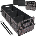 AOPHY Leopard Print Trunk Organizer - 95L Large Capacity, Non-Slip Bottom, Waterproof, Portable Car Storage for SUV, Truck, Sedan