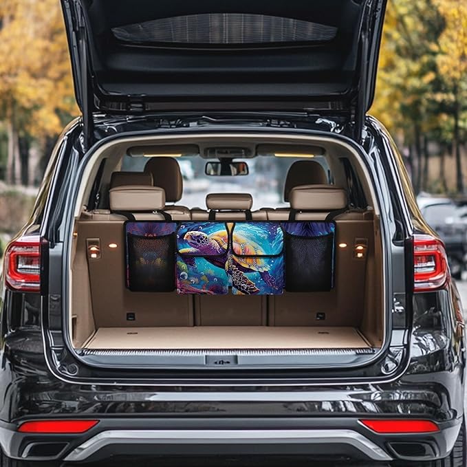 CLOHOMIN Sea Turtle Car Trunk Organizers for Women Men Back Seat Storage Bag with 4 Pockets Easy to Install Trunk Organizer for SUV Truck Sedan Hanging Car Interior Accessories