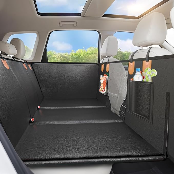 dessports Dog Car Seat Cover for Back Seat - Waterproof Car Seat Cover for Dogs with Side Flaps - Scratchproof Nonslip Hard Bottom Dog Hammock for Car Truck SUV