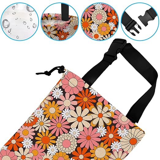 ghatobty Car Trash Bag Vintage Groovy Flowers Car Garbage Bag Hanging Car Trash Can