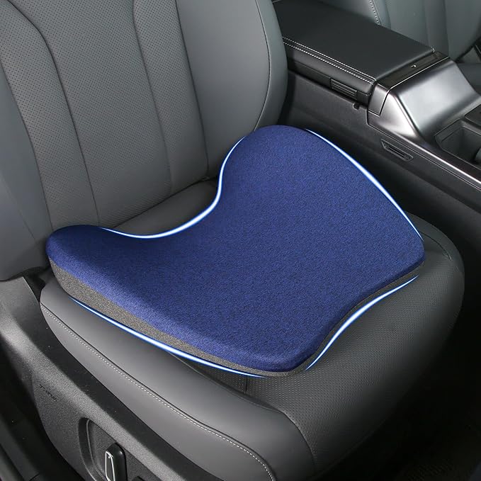 Car Seat Cushion for Driving, Ergonomic Memory Foam Car Seat Pad for Sciatica Pain Relief, Car Seat Cushion Pad for Driving Seat Office Chair, Blue