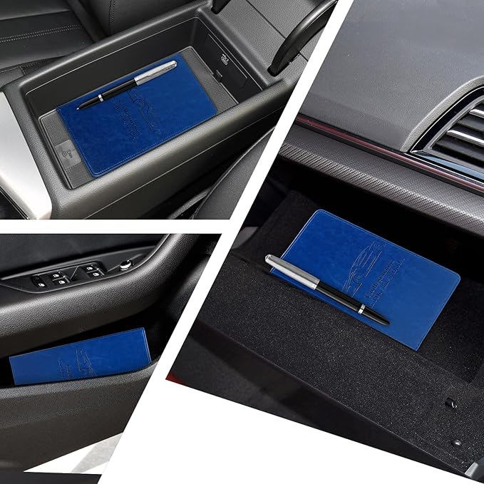 Peisicne Car Registration and Insurance Card Holder for Women Men, Dark Blue Glove Box Paperwork Organizer with Magnetic Buckle for Easy Access and Protect Documents and Various Cards in Vehicle