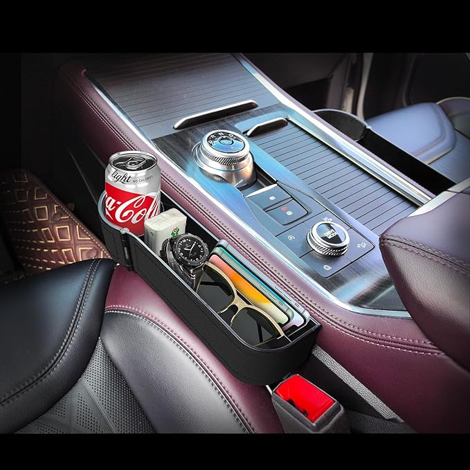 BAILISI Car seat gap filler organizer,multifunctional car seat organizer,Adjustable Cup Holder car console side storage box Holders phone, sunglasses,car accessories (Black style 3)