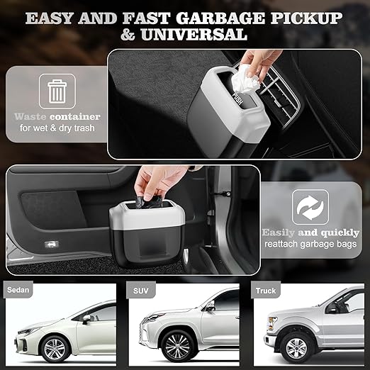 Car Trash Can with Lid，Built-in Storage Garbage Bag，Leakproof Vehicle Trash，Car Accessories for Interior,Mini Garbage Bin for Automotive, Home, Office, Kitchen, Bedroom，with 30pcs Trash Bags