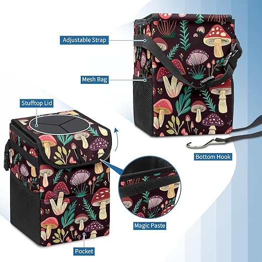 GVGHIDZ Car Trash Can – Multi-Purpose, Lightweight and Portable with Durable Water-Resistant Coating, No Installation Required, Practical and Ample Capacity, Variety of Colors.Mushroom