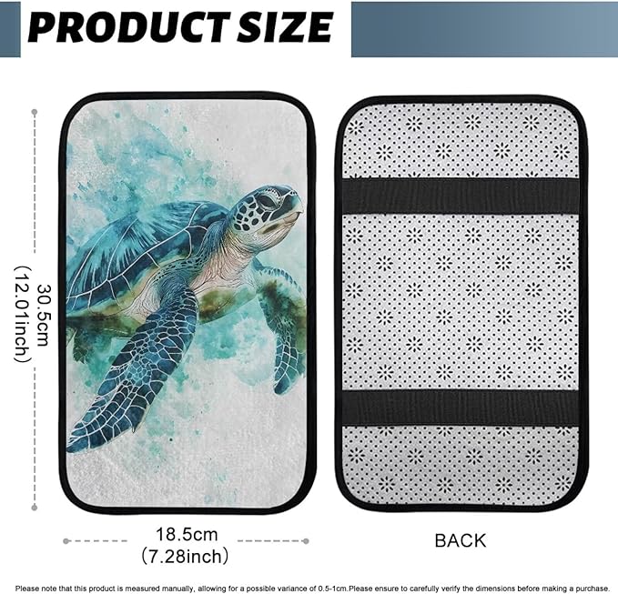 Bulopur Turtle Print Center Console Cover Warmth Armrest Console Cover Flannel Warmth Auto Armrest Console Cover Protect from Pet Claws Thickened Universal Fit for Auto Truck Van SUV