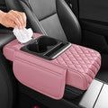 5 in 1 Car Center Console Cover, Armrest Pad with 2 Storage Pockets, Cup Holder, Tissue Box Slot, Phone Holder, Universal Car Interior Organizer (Pink)