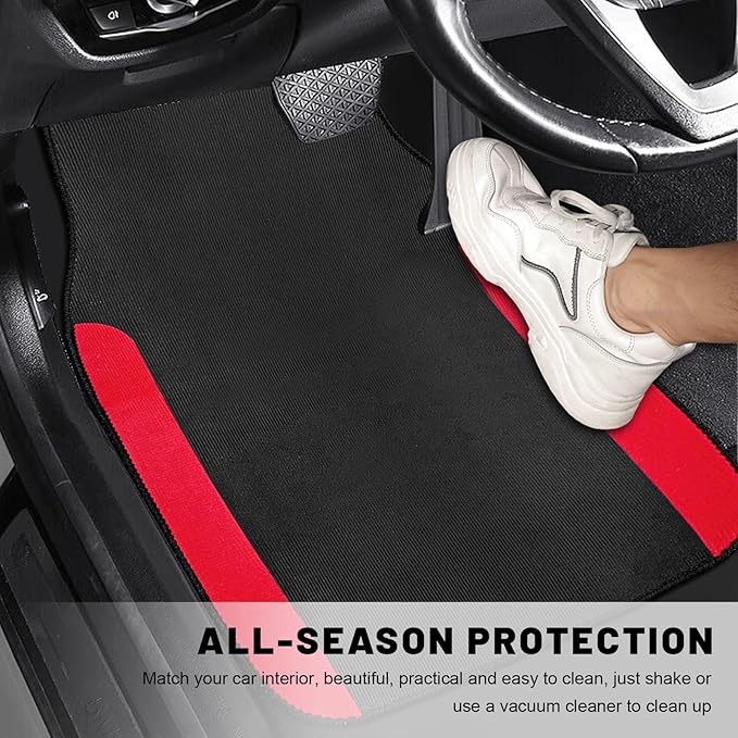 4PCS Car Floor Mats, Waterproof Auto Front & Rear Carpet Mat with Anti-Slip Backing, Stylish Vehicle Rug Floor Mats Universal Interior Accessories for All Weather Protection (Red)