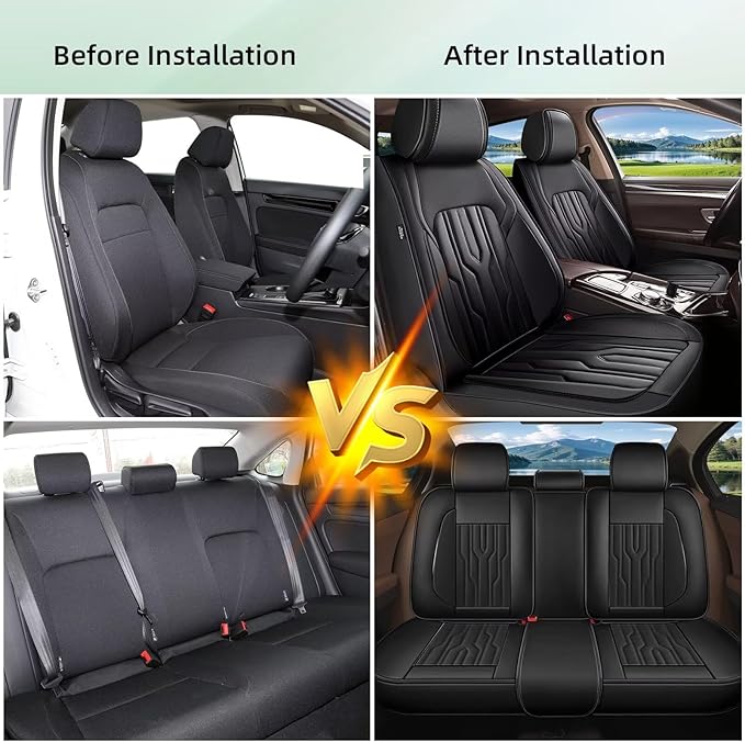 YORKNEIC Seat Covers Full Set for Volvo V70 1998-2010: 5 Seats Leather Car Seat Covers Protector (2 Row 5 Seat, Black)