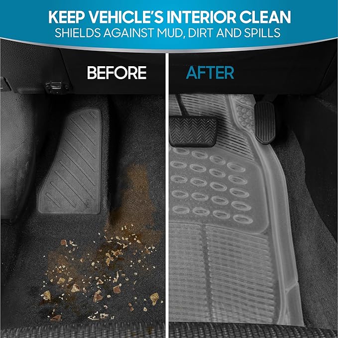 BDK Heavy Duty 4pc Front & Rear Rubber Floor Mats for Car SUV Van & Truck - All Weather Protection Universal Fit, Clear