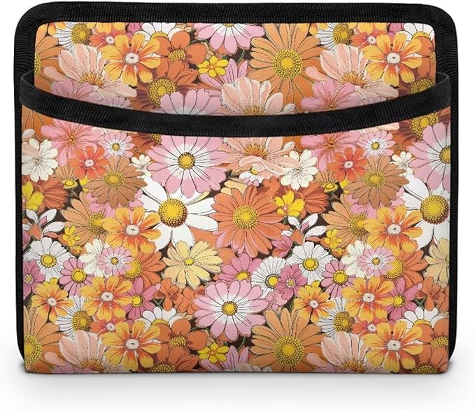 Hippie Flower Car Side Pocket Organizer Holder for Cell Phone Sunglasses Cards Front Back Seat Storage Pocket for Car Small Auto Console Door Window Storage Bag for Interior Organizer