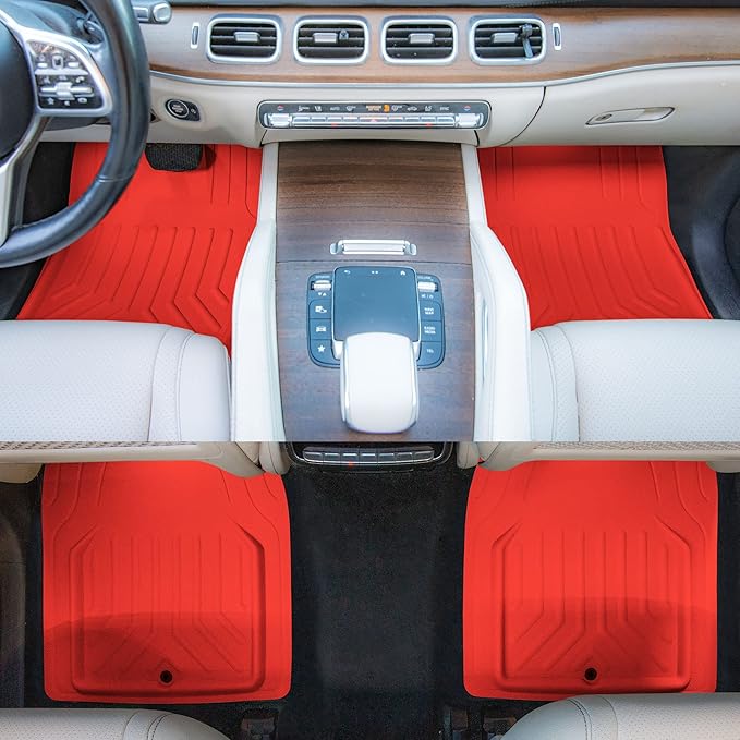 FH Group Faux Leather Deep Dish Car Floor Mats – Trim-to-Fit, Universal Fit Full Set Automotive Floor Mats for Cars, SUVs & Trucks, Durable All-Weather Interior Protection, Red