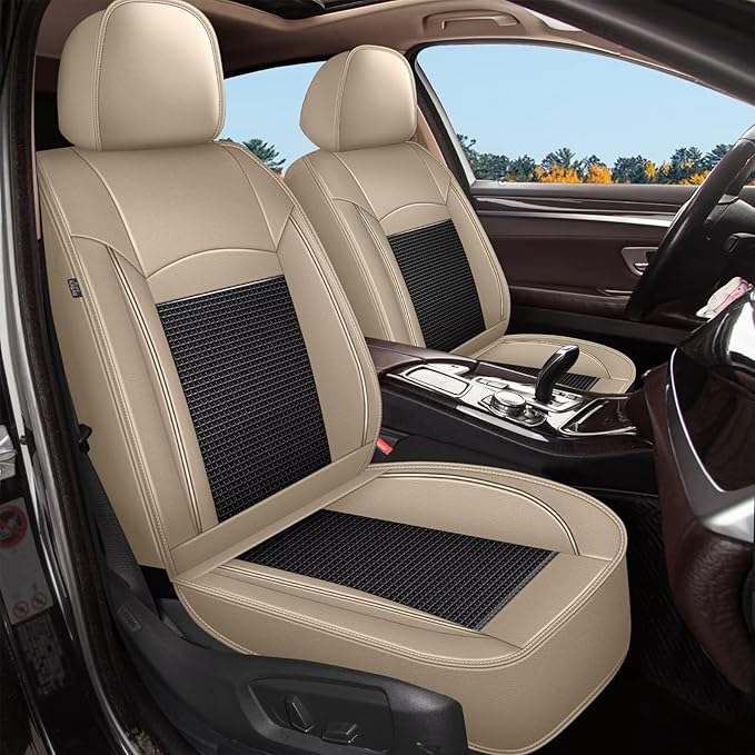 DISUTOGO Full Set Seat Covers Fit for Nissan Murano 2011-2025 2026 Waterproof Faux Leather Automotive Cushion Protector Car seat Covers Compatible Airbag(5 Seats, Black&Beige)