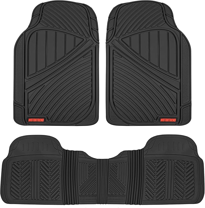Motor Trend FlexTough Performance All Weather Rubber Car Floor Mats with Cargo Liner – Full Set Front & Rear Floor Mats for Cars Truck SUV, Automotive Floor Mats (Black)