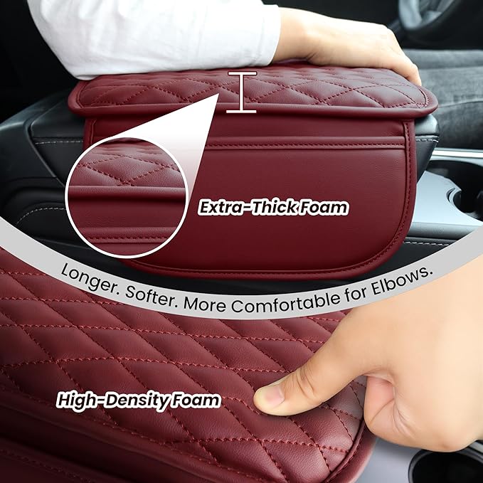 DSCARCovers Upgraded Car Center Console Cover,Microfiber Leather Car Armrest Cover Cushion with 2 Storage Bags,Universal Car Armrest Storage Box Car Interior Accessories for Most Vehicles (Wine red)