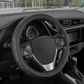 Motor Trend GripDrive Faux Black Leather Steering Wheel Cover for Car Truck Van SUV, Standard 15 inch Size, Beige Accent Stitched Car Steering Wheel Cover Vehicle & Auto Accessories
