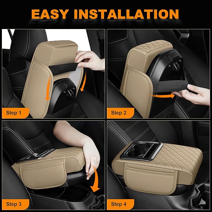 Armrest Cover for Car Fit for Jeep Renegade - Center Console Cover with Cup Holders and 2 Storage Pockets(Beige)