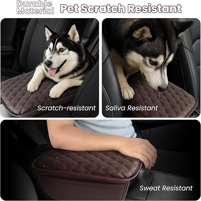 DSCARCovers Upgraded Car Center Console Cover,Microfiber Leather Car Armrest Cover Cushion with 2 Storage Bags,Universal Car Armrest Storage Box Car Interior Accessories for Most Vehicles (Brown)