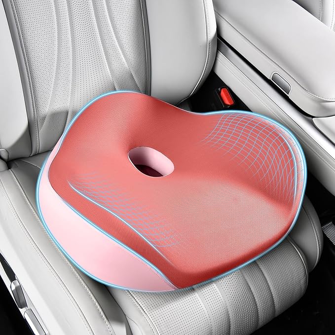 FLORICH Car Seat Cushion for Driving, Memory Foam Seat Cushion for Car Office Chair, Ergonomic Office Seat Chair Cushion for Sciatica Pain Relief, Larger Car Seat Cushion for Car - Pink