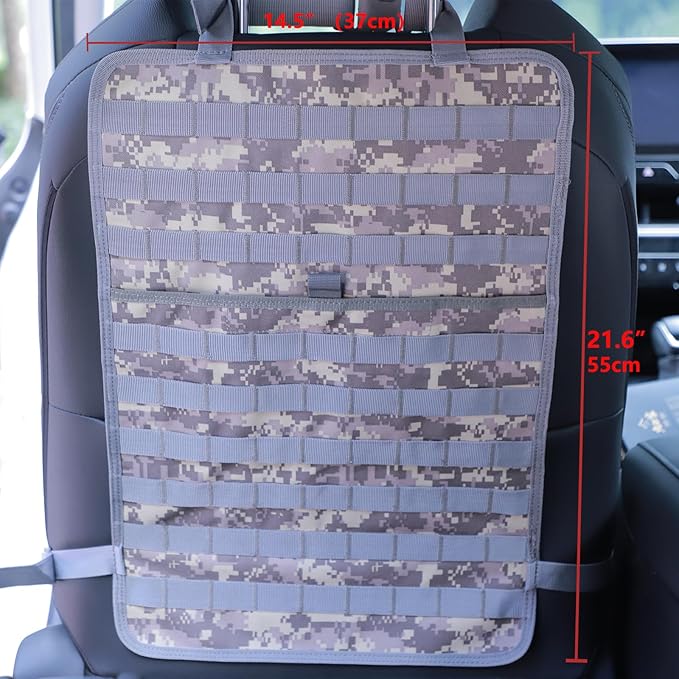 Universal Tactical Car Seat Back Organizer Bag Tactical Molle Vehicle Organizers Panel Vehicle Protector Organizers with 5 Detachable Pouches for Car Truck Ford Jeep (ACU)