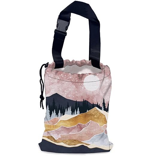 NHNXHWIA Pink Mountain Car Trash Bag,Full Moon Hanging Drawstring Car Garbage Bag,Waterproof Canvas Car Back Seat Organizer with Adjustable Buckle,for Vehicles,SUVs,Camping,Road Trips