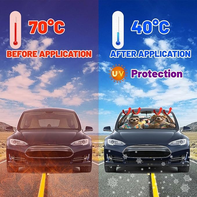 DOPINDU Funny Sloth Car Windshield Sun Shade Umbrella Bendable Handle Foldable Animal Print Sloth Sunshade for Car Windshield Block UV Rays Keep Vehicle Cool for Most Sedans SUV Trucks Cars 57"x30"