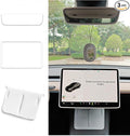 Tesla Model 3 Model Y Accessories of Screen Protector Frame + Center Console Wireless Charging Silicone Pad + Interior Rear View Mirror Cover 3pcs 3in1 (White)
