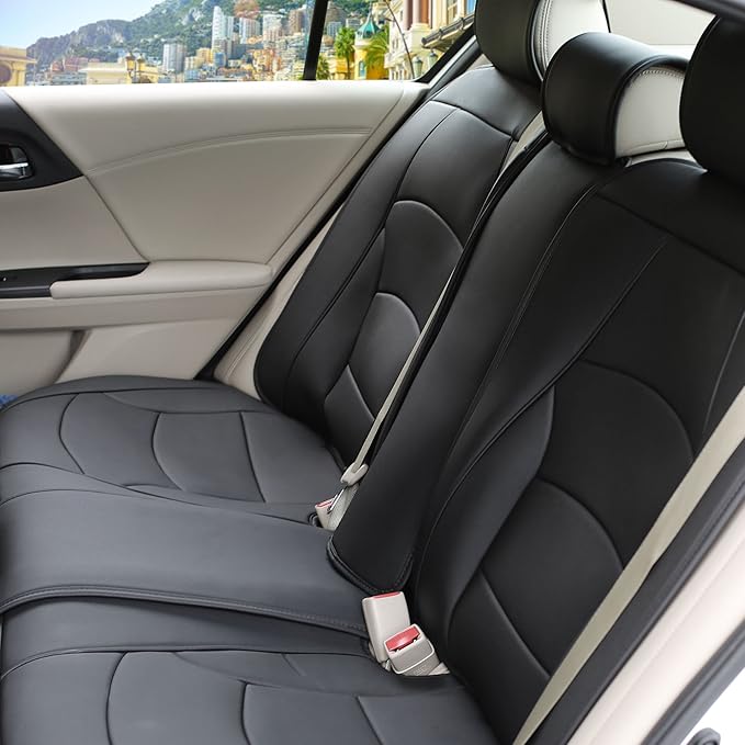 FH Group Car Seat Cover for Back Seat Solid Black Faux Leather - Universal Fit, Rear Seat Covers for Cars with Rear Split Bench, Car Seat Cushions, Car Interior Accessories for SUV, Sedan, Van