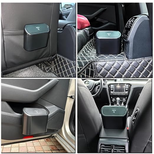 Kitbest Car Trash Can Bin with Lid, 60 pcs Trash Bags and 2 pcs Car Hooks. Mini Car Garbage Can, Dustbin Can Organizer Storage for Front Back Seat Accessories for Car Office Home