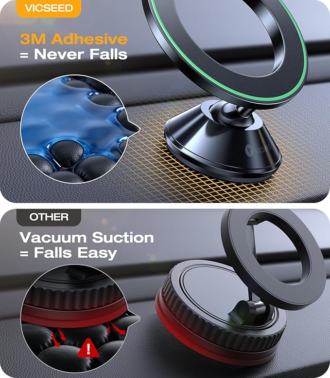 VICSEED 2025 Upgrade for MagSafe Car Mount, [Military-Grade] [High & Low Temp Resistance] Magnetic Phone Holder for Car Dashboard 360 Rotatable Car Phone Holder Mount for iPhone 17 Pro Max 16 15 14 13