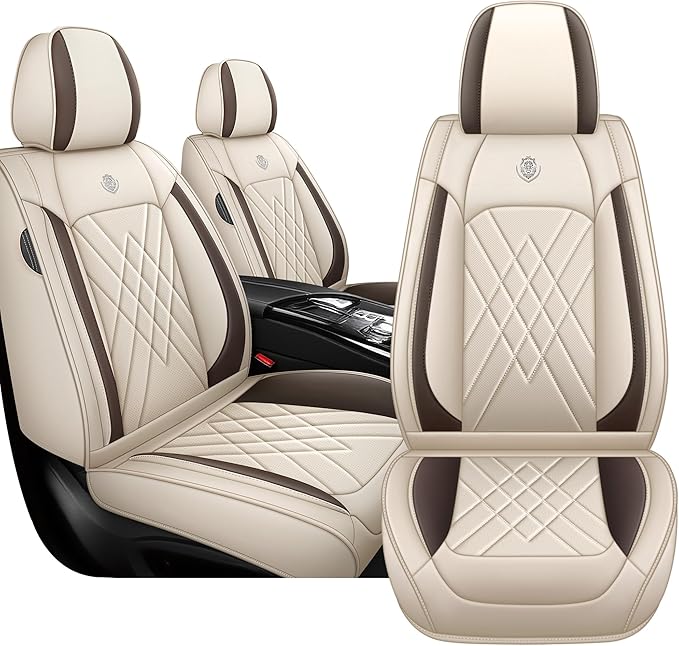 JGDL Car Seat Covers for Subaru Crosstrek 2016-2026, 2 Piece Set Nappa Leather Non-Slip Seat Protectors, Breathable Seat Cover Set. (Standard 2 Seats, Beige)