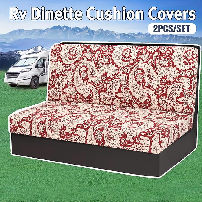 Stretch Rv Dinette Cushion Covers,2 Seat Rv Seat Covers with 1 Backrest & 1 Bench Covers,RV Cushion Couch Covers Dinette Both Seats for RV Camper (Red, 2 Backrest & 2 Bench Covers)