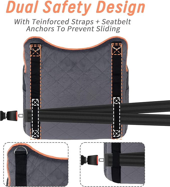 Dog Car Seat for Medium Sized Dogs 30 lbs, Safety Dog Booster Seat for Small Dogs Hooks to The Seatbelt & with Elevated Cushion, Waterproof Washable Travel Doggy Car Seat with Storage Pockets(Gray)