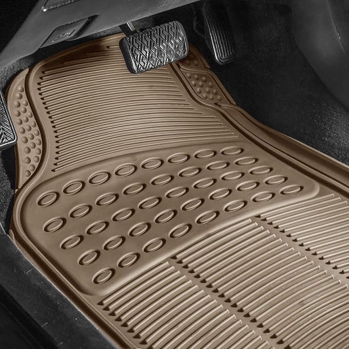 FH Group Car Floor Mats - Heavy-Duty Rubber Floor Mats for Cars, Universal Fit Full Set, Trimmable Automotive Floor Mats, ClimaProof Floor Mats For Most Sedan, SUV, Truck Floor Mats Beige