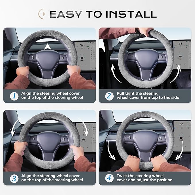 Coverado Steering Wheel Cover, Anti-Slip Fluffy Car Steering Wheel Cover for Winter Warm, Universal 14-15 inch, Soft Plush, No Odor, Luxurious Decoration for Women Men, Gradient Gray